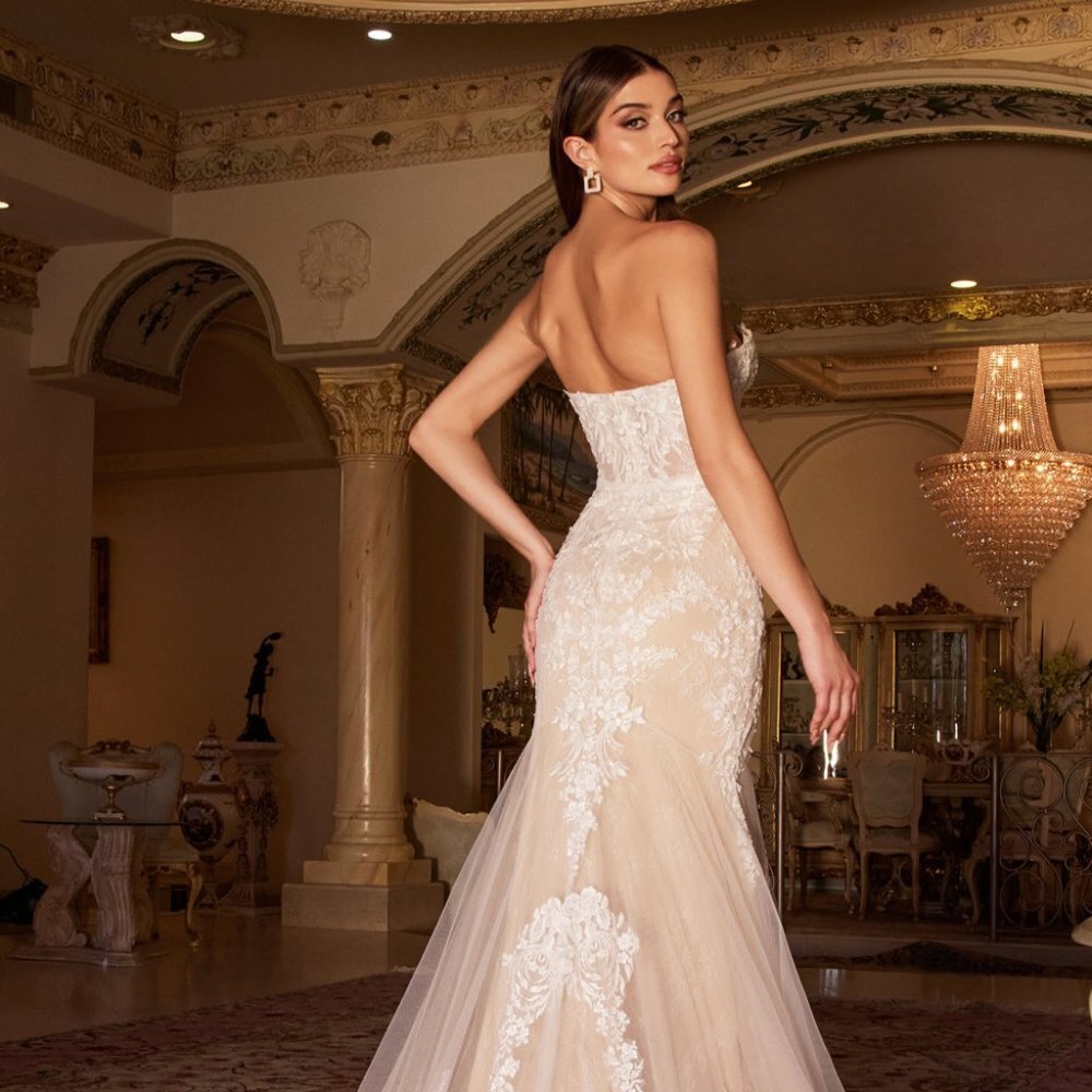 NEW LONG OFF THE SHOULDER MERMAID WEDDING DRESS WITH REMOVABLE SLEEVES AL WL008 - Picture 7 of 9